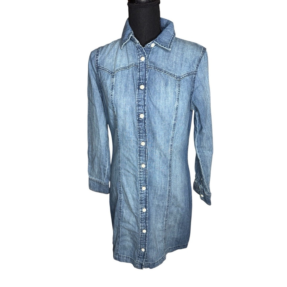Vintage Woman's Lee Western Denim Dress Sz S Button Up Long Sleeves Shirt Dress
